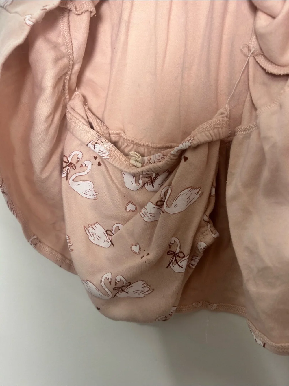 Quincy Mae Pink Swan Print Long-Sleeve Twirl dress with bloomers NWOT
